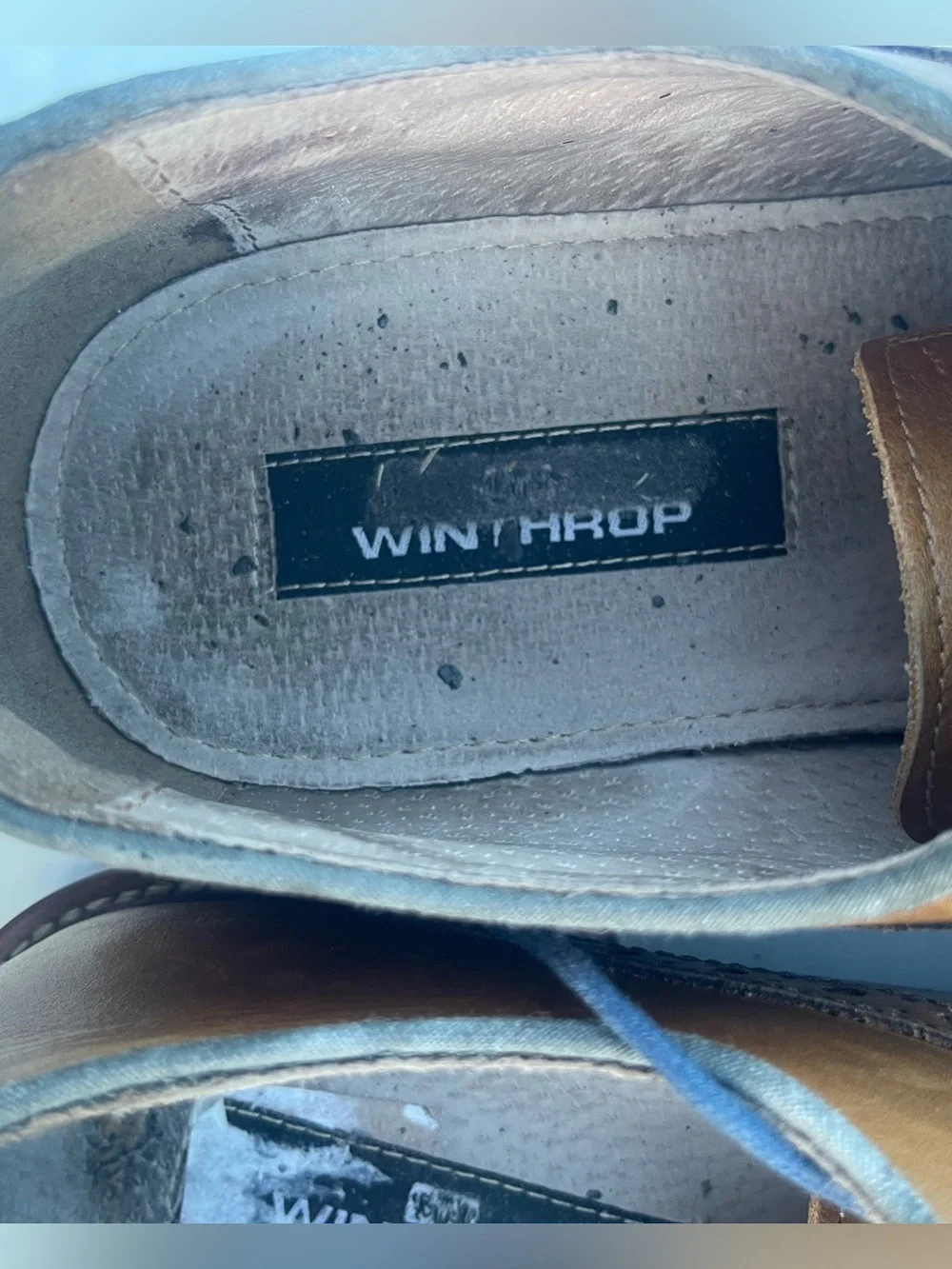 Men's Tan Leather Brogue Derbys with Blue Laces